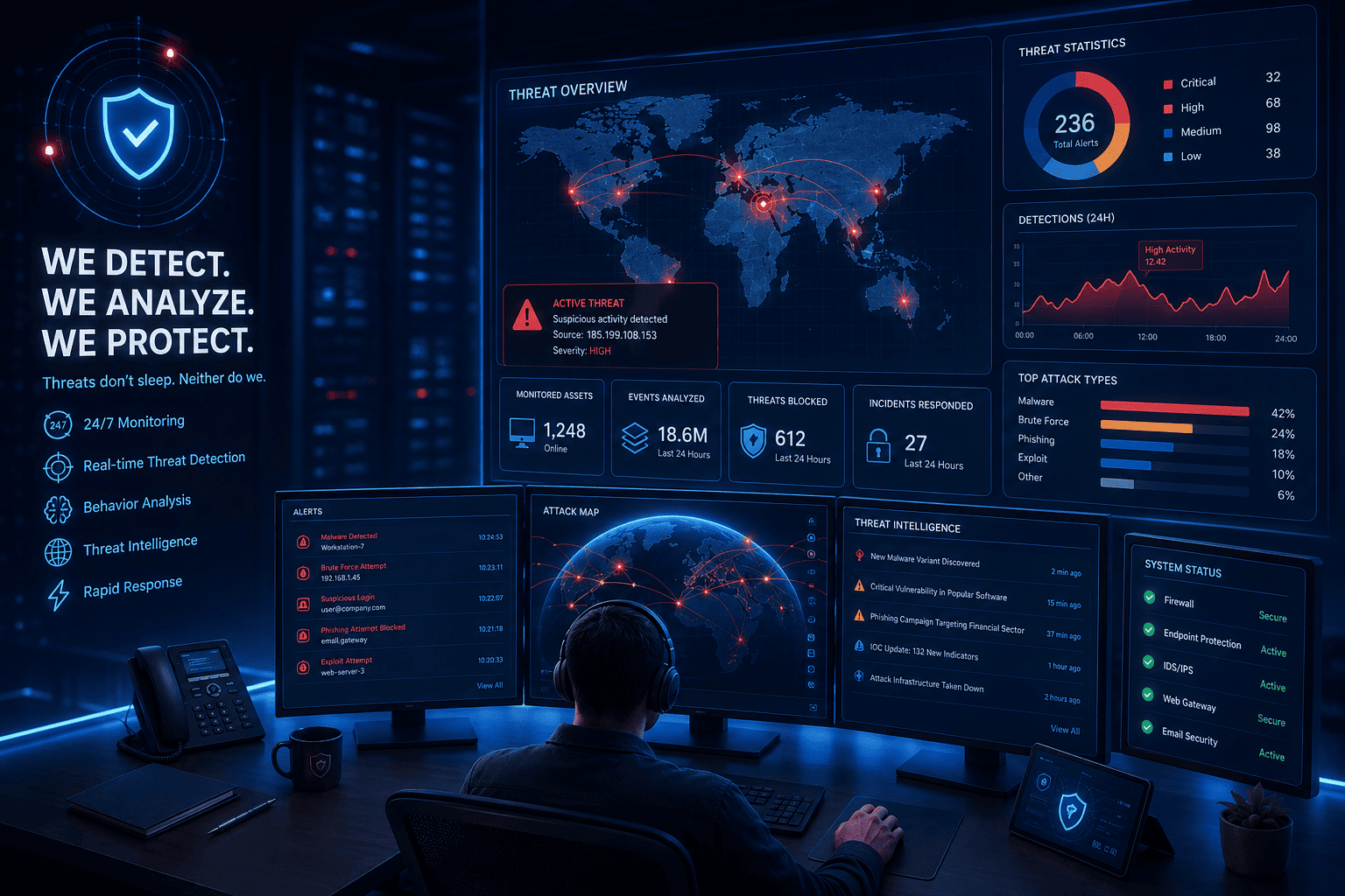 Real-Time Threat Detection and Security Monitoring Illustration